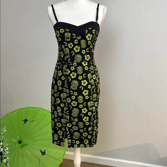 Sourpuss Green and Black Sheath Midi Dress - Picture 1 of 8